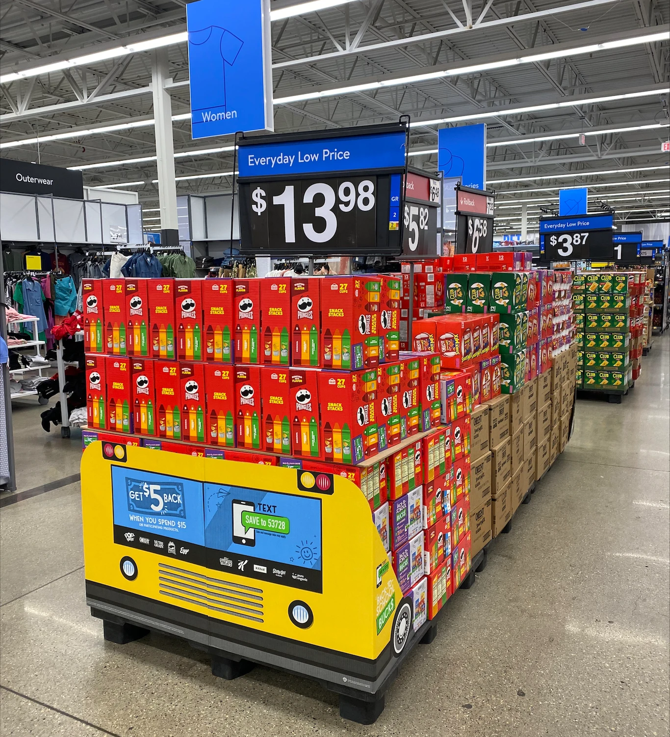 Pringles Walmart school bus in-store display