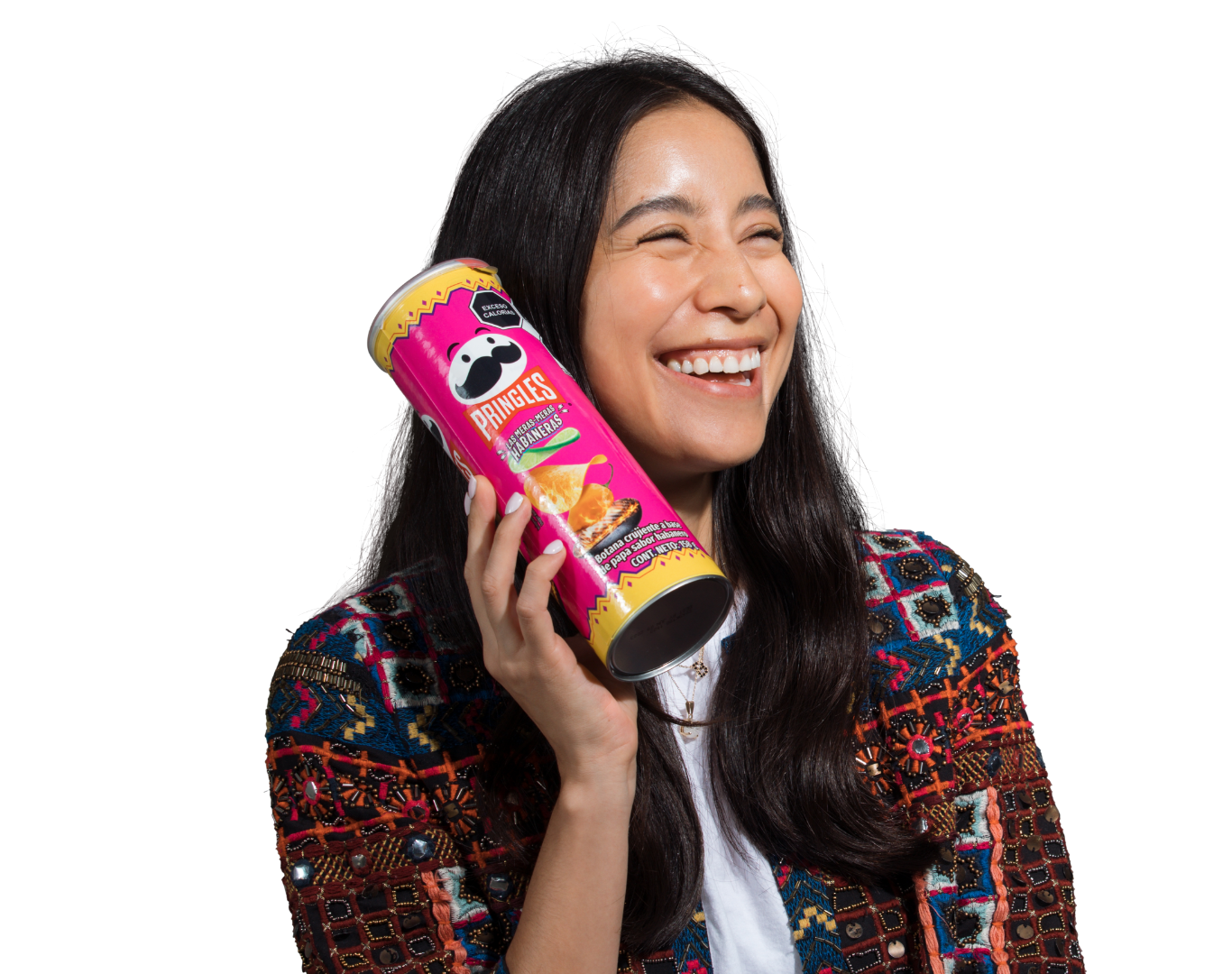 Kellanova intern pretending a Pringles can is a phone